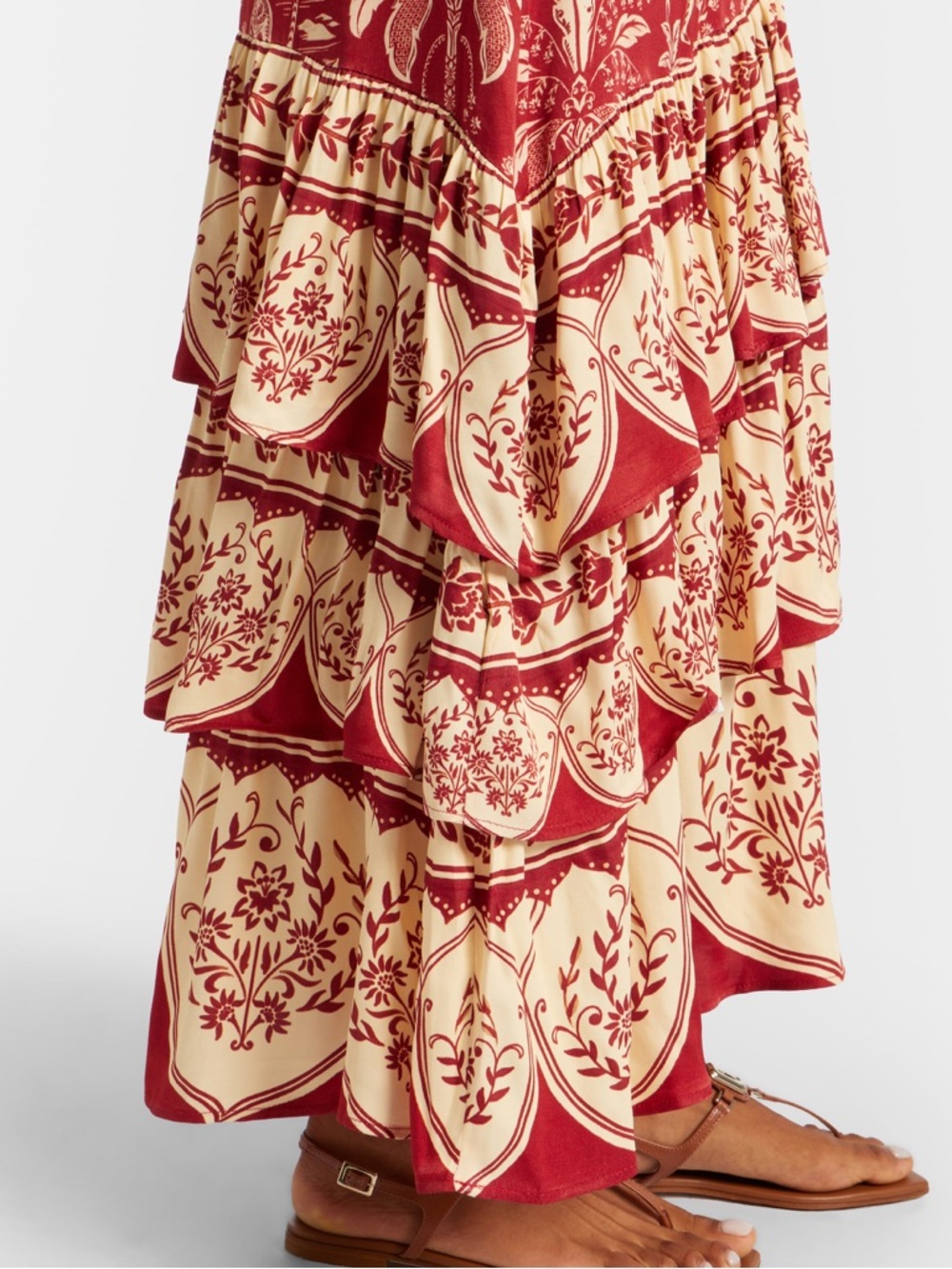 FARM Rio Haras Printed Tiered Maxi Dress Size Medium NWT Red Off-White - Picture 15 of 16